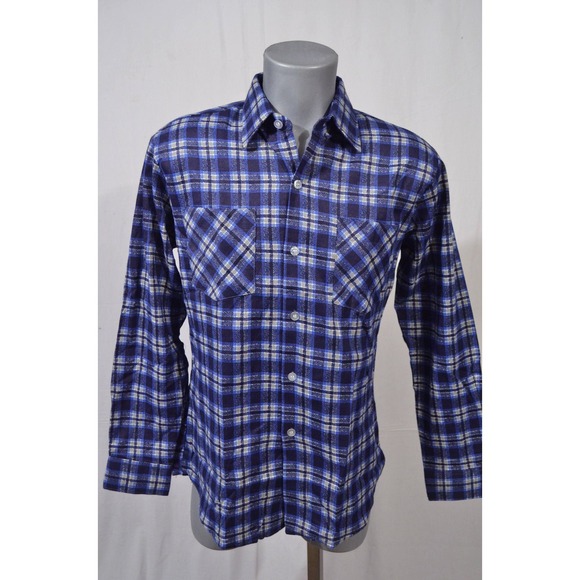 NEW Vintage 1980s Deadstock Cascade Medium Blue Plaid Long Sleeve Shirt - Picture 1 of 3
